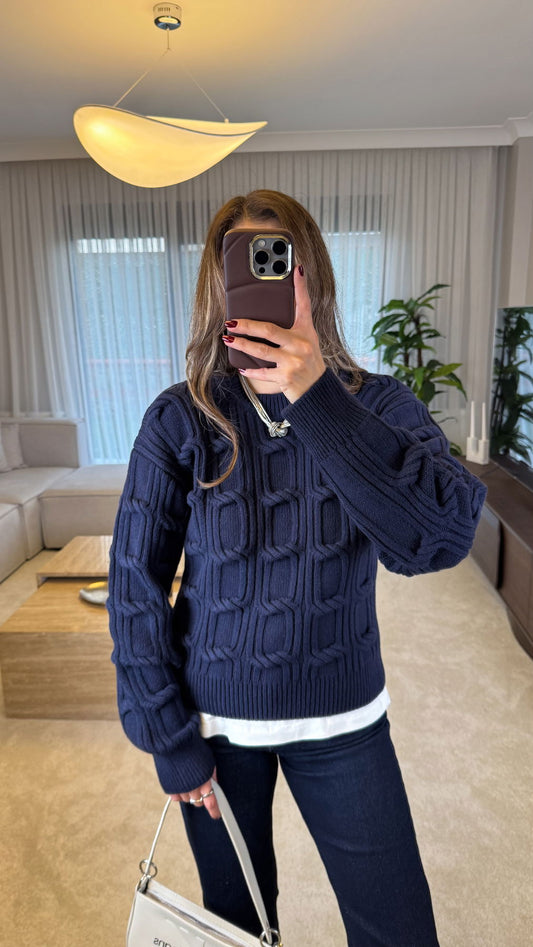 Knitted Crew-neck Sweater With Woven Details