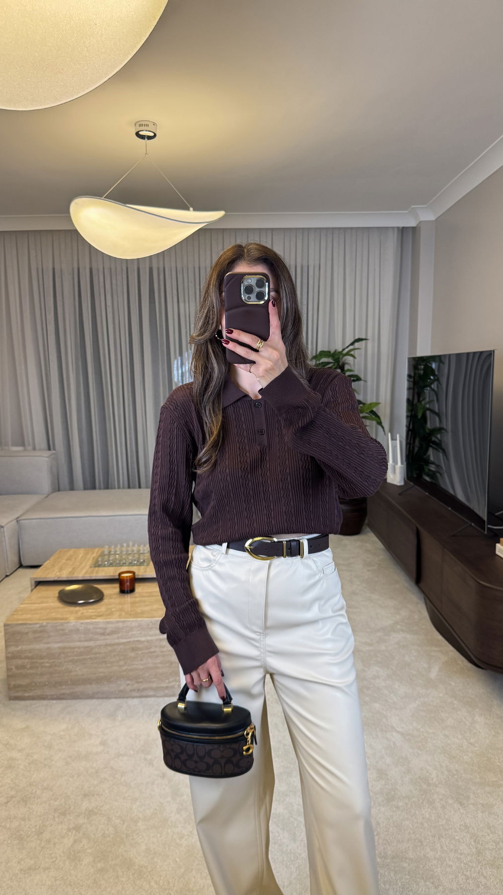 Buttoned Polo-neck Knit Sweater With Openwork Detail