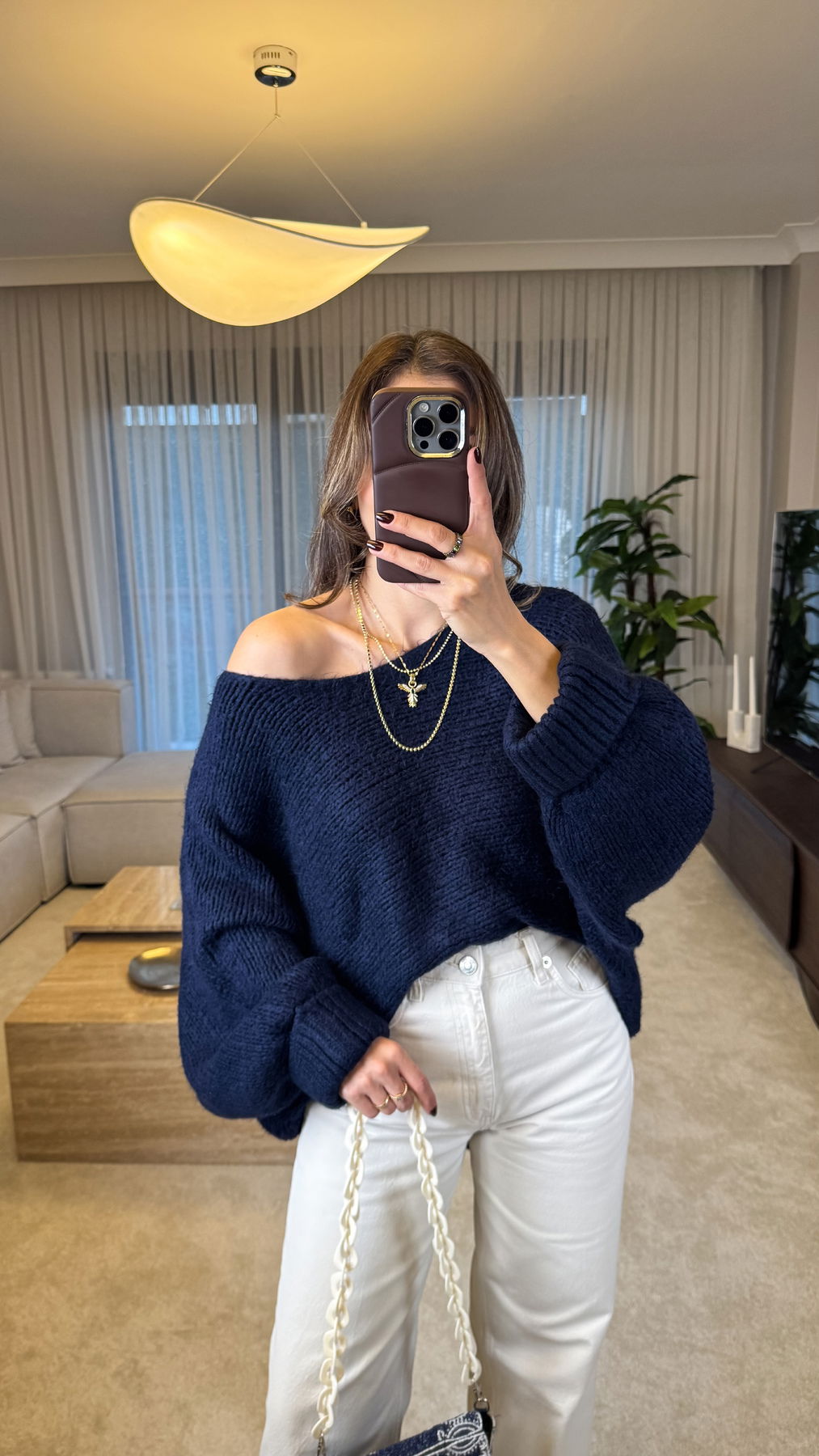 Boat Neck Batwing Sleeve Knit Sweater