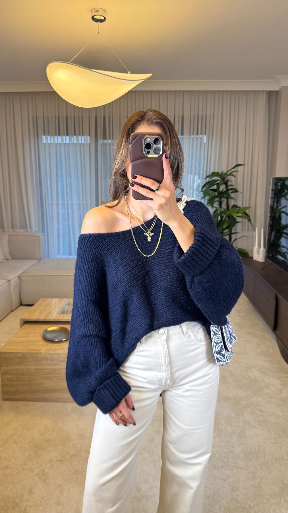 Boat Neck Batwing Sleeve Knit Sweater
