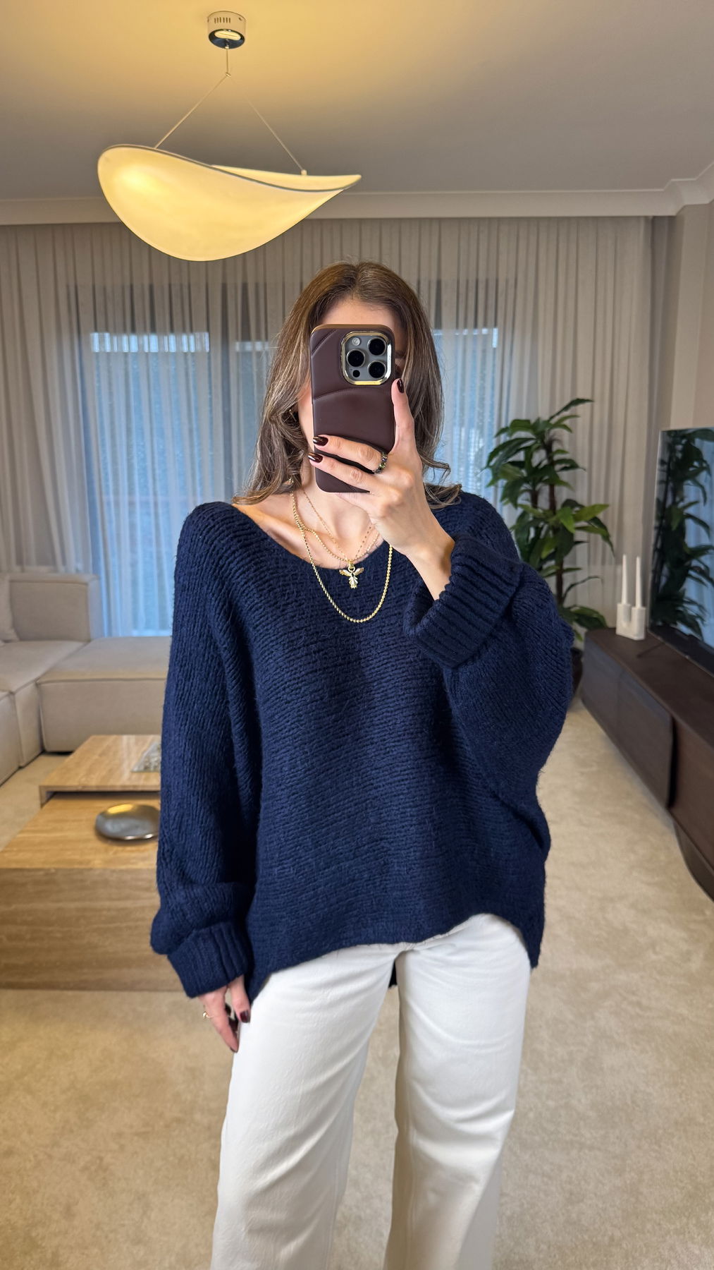 Boat Neck Batwing Sleeve Knit Sweater