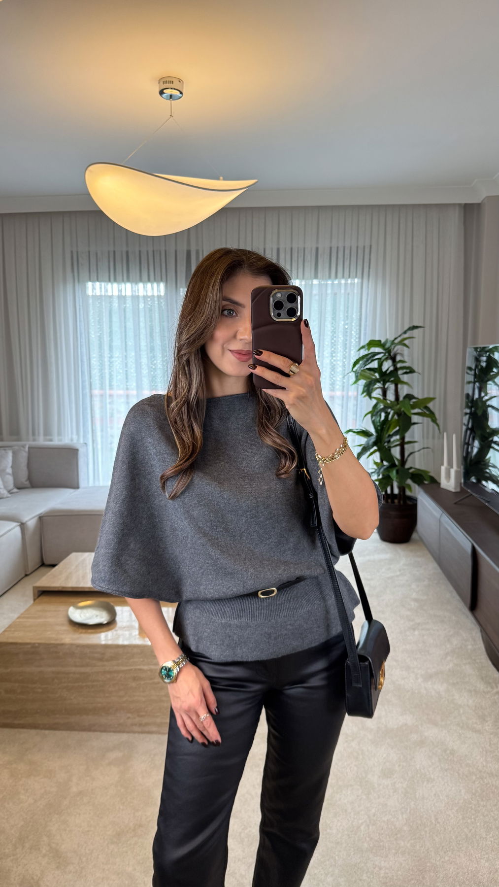 Belted Dress With a Boat Neck And Batwing Sleeves