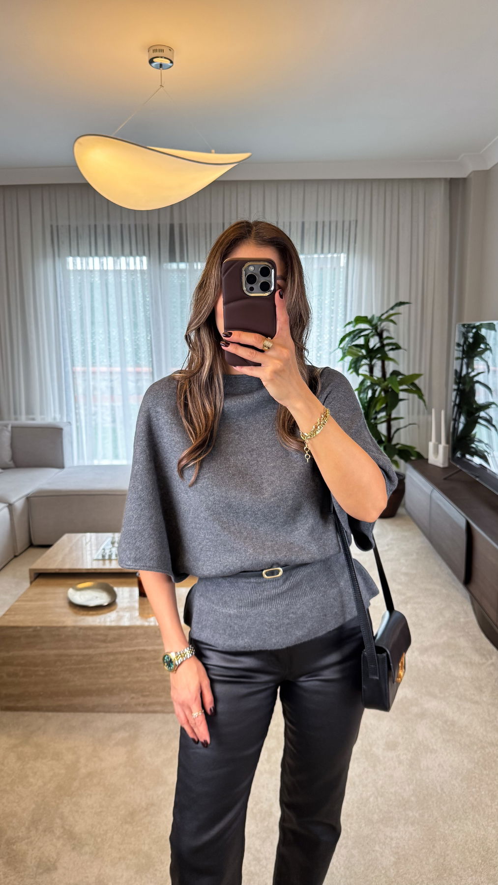 Belted Dress With a Boat Neck And Batwing Sleeves