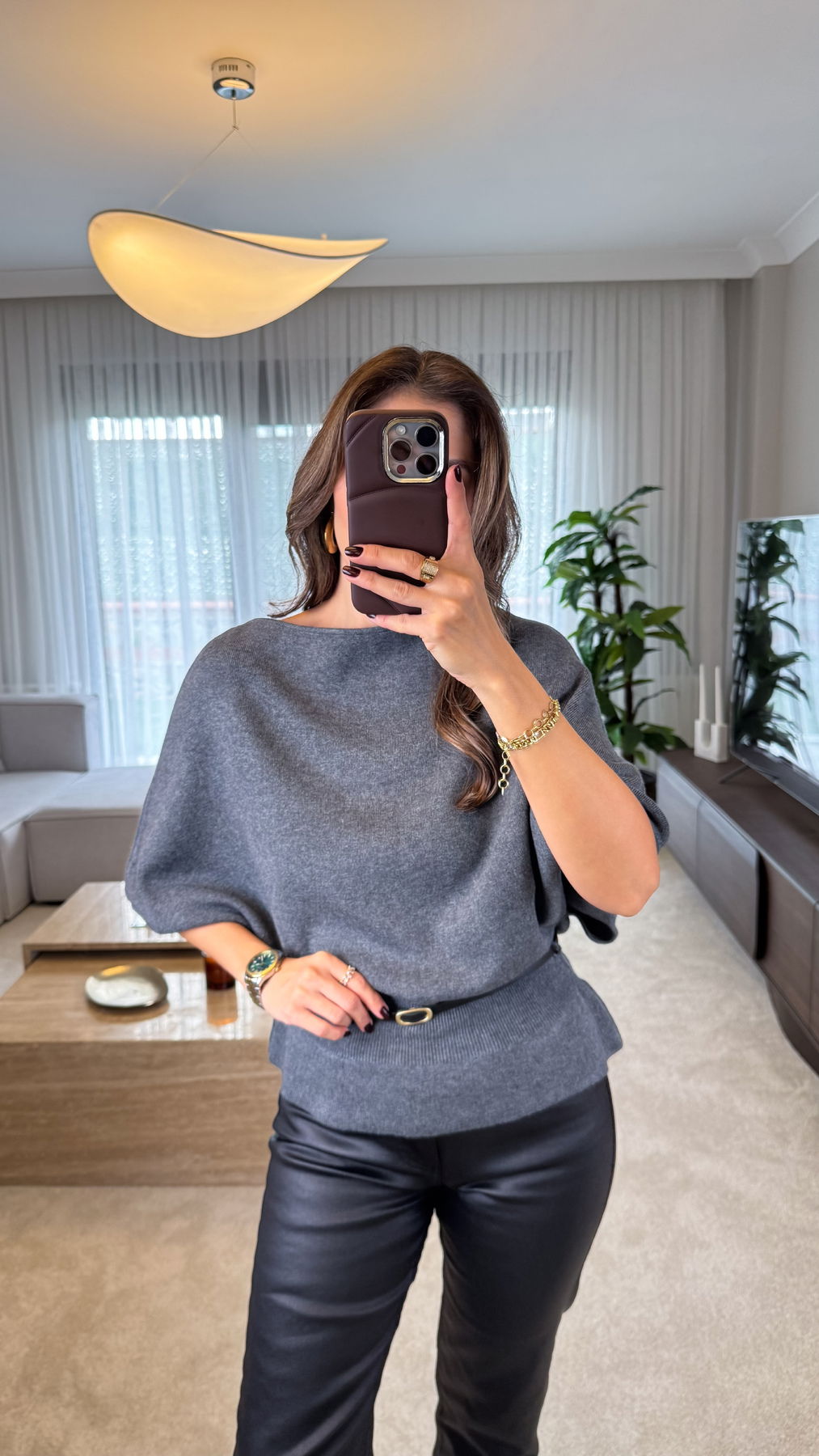 Belted Dress With a Boat Neck And Batwing Sleeves