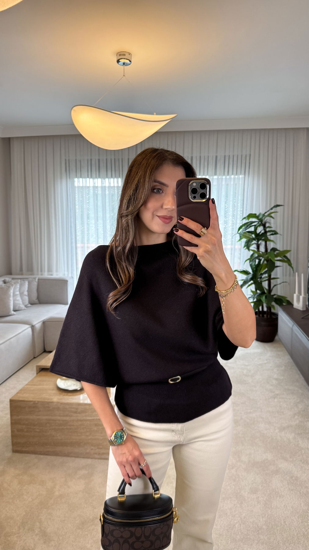 Belted Dress With a Boat Neck And Batwing Sleeves