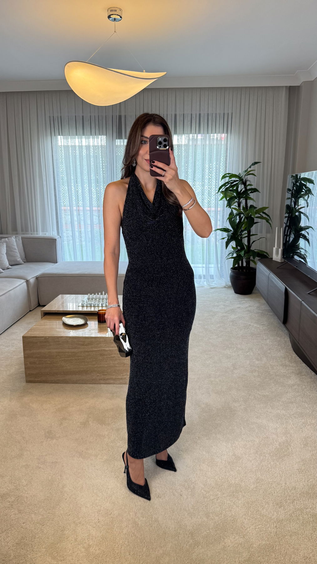 Collar With Glitter Detailing Dress