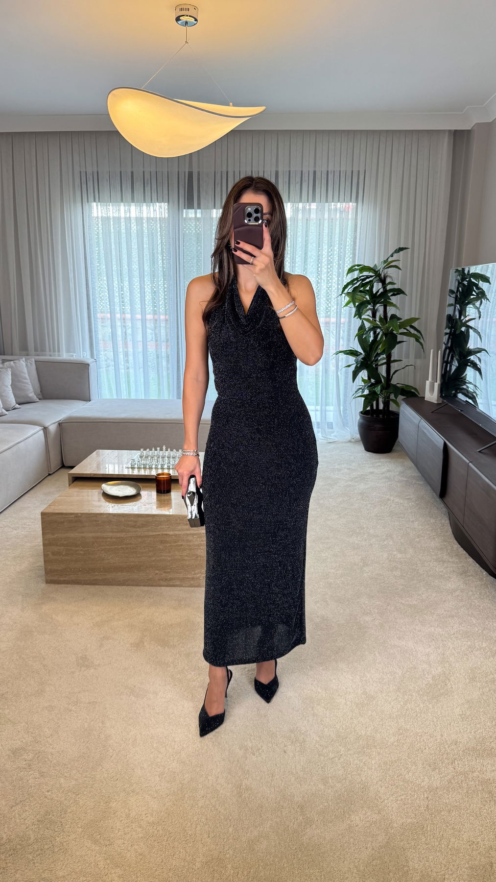 Collar With Glitter Detailing Dress