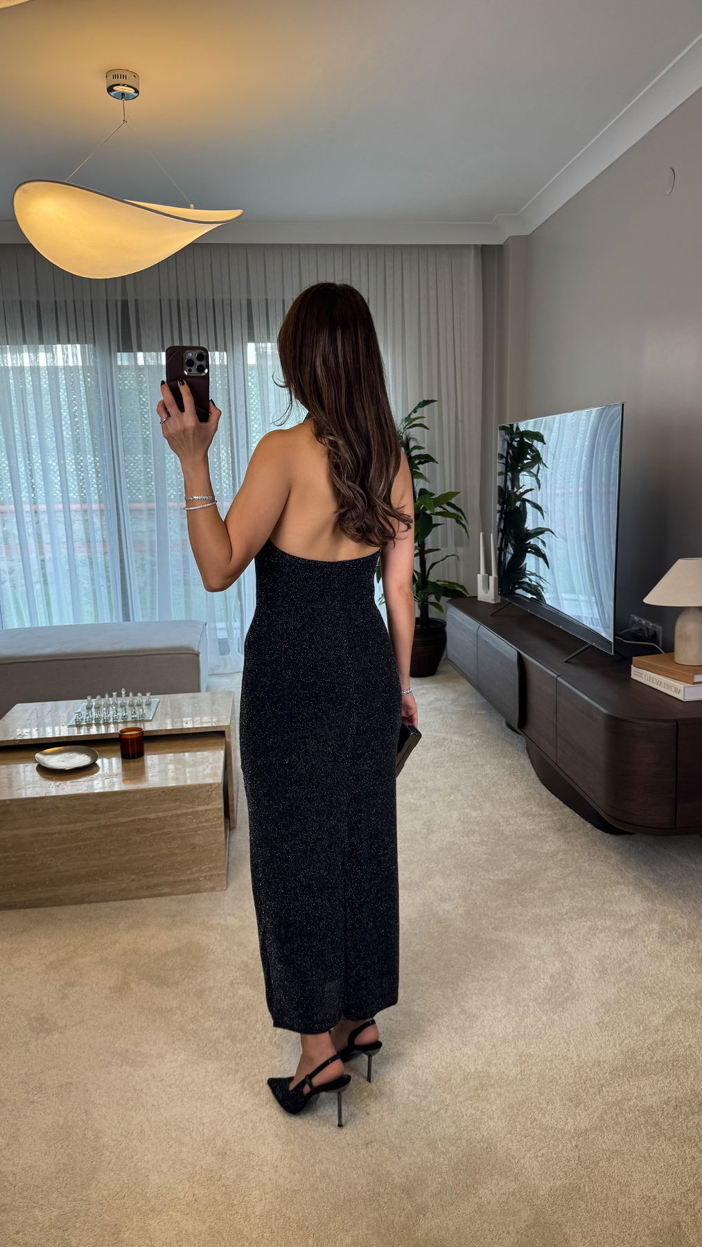 Collar With Glitter Detailing Dress